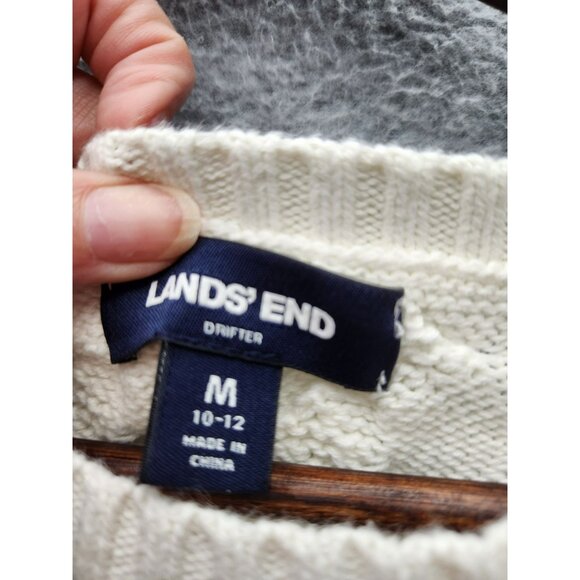 Lands End Womens Cable Knit Sweater M 10-12 Ivory 100% Cotton Made In China - Picture 2 of 5